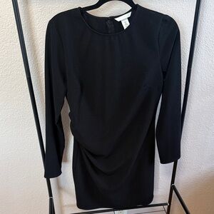 H&M Black Long-Sleeve Draped Side-Ruching Dress
